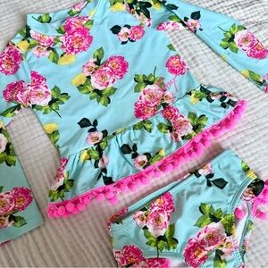 Betsey Johnson 2-Pc Floral Pom POM Toddler Girl Swimsuit Bikini 3T